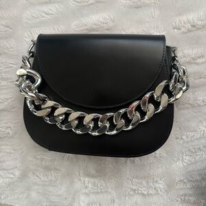 Edgy Black and Silver Chain Shoulder Bag